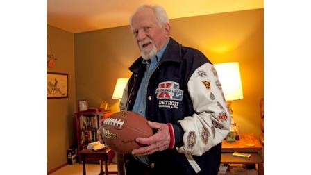 In this Jan. 12, 2011 photo, Bob Cook is shown with his jacket with patches from every Super Bowl, in Brown Deer, Wis. Cook, one of the men featured in a Visa credit card television ad for having never missed a Super Bowl has died at age 79. Although he wasnt able to make it to Texas, Cook watched from his Milwaukee area hospital bed as his beloved Green Bay Packers beat the Pittsburgh Steelers to win the 45th Super Bowl. Cook died last week after a blood infection and other chronic issues, including congestive heart failure. (AP Photo/Jeffrey Phelps)
