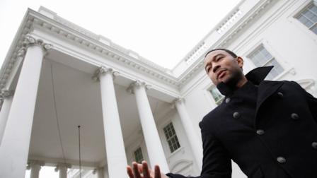 Singer John Legend speaks to reporters outside the White House in Washington, Thursday, Feb. 24, 2011, after First lady Michelle Obama held a music workshop for students highlighting, Motown artists in the State Dining Room of the White House. (AP Photo/Charles Dharapak)