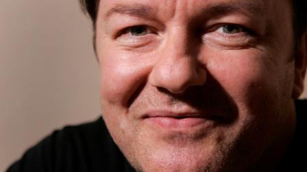 Actor Ricky Gervais poses for a portrait during the International Film Festival in Toronto, Friday, Sept. 5, 2008. (AP Photo/Carlo Allegri)