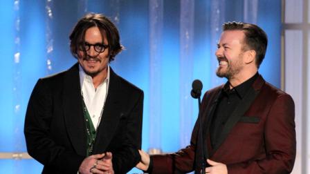 In this image released by NBC, presenter Johnny Depp, left, and host Ricky Gervais are shown during the 69th Annual Golden Globe Awards on Sunday, Jan. 15, 2012 in Los Angeles.
