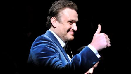 Actor Jason Segel gives a thumbs up as he arrives to be honored as the Hasty Pudding Man of the Year at Harvard University in Cambridge, Mass., Friday, Feb. 3, 2012. Segel, received the pudding pot from the nations oldest undergraduate drama troupe during a roast on Friday. (AP Photo/Josh Reynolds)