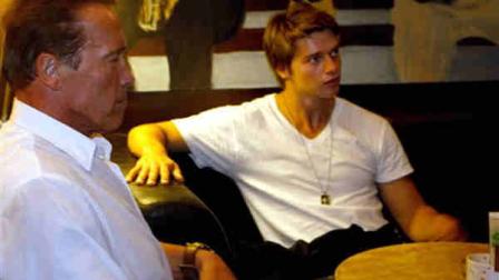 FILE- This Thursday Oct. 6, 2011, file photo, shows Austrian-born actor and former Californian governor Arnold Schwarzenegger , left, and his son Patrick, right, sitting in a coffee bar in Graz, Austria. Partick Schwarzenegger, now 18, said Saturday, March 10, 2012, that he has been treated for injuries after getting in a little ski accident in Idaho. (AP Photo/DAPD, Markus Leodolter, File)