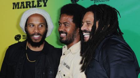 Ziggy Marley, from left, Robert Marley, and Rohan Marley arrives at the premiere of Marley, Tuesday, April 17, 2012, at The Dome at Arclight Hollywood in Los Angeles. Marley, opens nationwide on April 20, 2012. (AP Photo/Katy Winn)