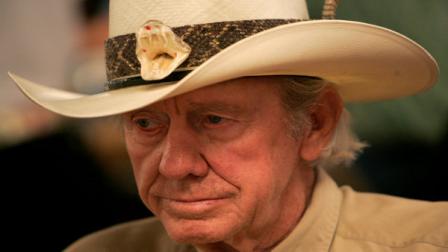 Professional poker player Amarillo Slim looks on during the $10,000 buy-in main event of the World Series Poker held at the Rio hotel-casino in Las Vegas, Friday, July 6, 2007.