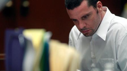 Defendant Marvin Norwood looks down as Corey Maciel, a friend of victim Bryan Stowe, testifies during a preliminary hearing Wednesday, June 6 2012 in Los Angeles Superior Court . Norwood is one of two suspected of beating San Francisco Giants fan Bryan Stow in the parking lot of Dodger Stadium on opening day 2011. (AP Photo/Los Angles Times, Brian van der Brug, Pool)