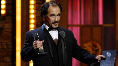 Mark Rylance accepts the Tony Award for Best Performance by an Actor in a Leading Role in a Play for Jerusalem during the 65th annual Tony Awards, Sunday, June 12, 2011 in New York. (AP Photo/Jeff Christensen)