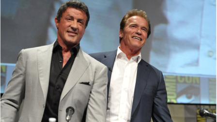 Sylvester Stallone and Arnold Schwarzenegger attend The Expendables Panel at Comic-Con on Thursday, July 12, 2012 in San Diego, Calif. (Photo by John Shearer/Invision/AP)