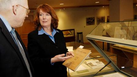 Dr. William Joyce, special collections library head, left, and Sandra Spanier, general editor, Hemingway letters project, look over a rare Hemingway book In Our Time, a collection of 18 vignettes published in 1924. at the Paterno Library at Penn State University in State College, Pa. Monday March 3, 2008. (AP Photo/Pat Little)