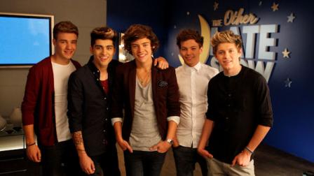 This Sept. 2, 2012 photo shows the music group One Direction, from left, Liam Payne, Zayn Malik, Harry Styles, Louis Tomlinson and Niall Horan during the taping of a Pepsi commercial in New Orleans. The soda company is partnering with the boy band and New Orleans Saints quarterback Drew Brees for an ad that will debut Wednesday. Its part of Pepsis Live for Now campaign, which has also featured Nicki Minaj and Katy Perry. (Photo by William Haber/Invision/AP)