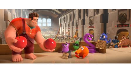 This film image released by Disney shows Ralph, left, voiced by John C. Reilly in a scene from Wreck-It Ralph. (AP Photo/Disney)