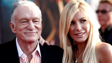 FILE - Hugh Hefner, left, and Crystal Harris arrives at the premiere of Iron Man 2 at the El Capitan Theatre in Los Angeles in this April 26, 2010 file photo. Hefner says hes gotten engaged again. Hefner said in a Twitter message early Saturday Dec. 24, 2010 that hed given a ring to girlfriend and Playmate Crystal Harris, saying she burst into tears. (AP Photo/Matt Sayles, File)