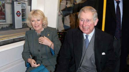 Britains Prince Charles and Camilla, Duchess of Cornwall, travel on a London underground train as they mark 150 years of London Underground, in London, Wednesday Jan. 30, 2013. (AP Photo/Chris Jackson, Pool)