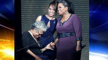 Maya Angelou, left, Alicia Keys and Oprah Winfrey share laughs during a star-studded double-taping of Surprise Oprah! A Farewell Spectacular, Tuesday, May 17, 2011, in Chicago. The Oprah Winfrey Show is ending its run May 25, after 25 years, and millions of her fans around the globe are waiting to see how she will close out a show that spawned a media empire. (AP Photo/Charles Rex Arbogast)
