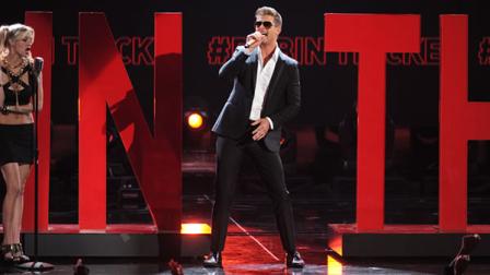 Robin Thicke performs at the BET Awards at the Nokia Theatre on Sunday, June 30, 2013, in Los Angeles. (Photo by Frank Micelotta/Invision/AP)
