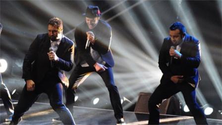 Joey Fatone, from left, Justin Timberlake and Chris Kirkpatrick of N Sync perform at the MTV Video Music Awards on Sunday, Aug. 25, 2013, at the Barclays Center in the Brooklyn borough of New York. (Photo by Charles Sykes/Invision/AP)