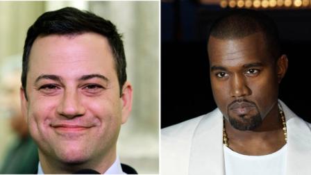 This combo of photos shows Jimmy Kimmel seen in a Jan. 25, 1013 file photo left and Kanye West seen in a May 23, 2012 file photo. (AP Photo/File)
