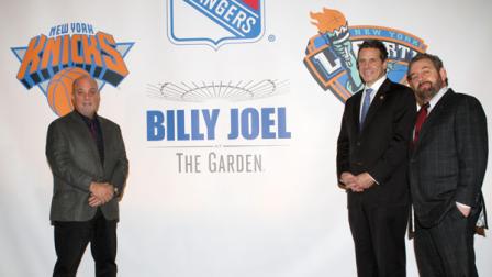 Billy Joel, New York Governor Andrew Cuomo and Madison Square Garden Chairman James Dolan participate in a press conference to announce Billy Joel at the Garden, the first ever music franchise held at the venue, at Madison Square Garden on Tuesday, December 3, 2013, in New York. The music icon will perform a residency at Madison Square Garden once a month for as many months as New Yorkers demand. Hes set to perform sold-out shows on Jan. 27, Feb. 3, March 21 and April 28, 2014. (Photo by Greg Allen/Invision/AP)