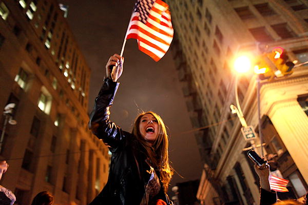 A shot from ABC News of celebrations outside...