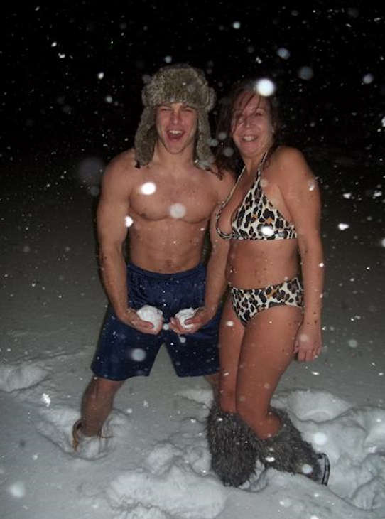 Swimsuits in the snow!