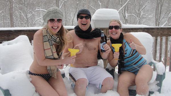 Swimsuits in the snow!