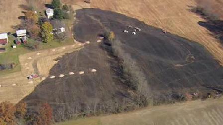 The view from Chopper 6 after firefighters put out the brush fire near Doylestown, Bucks County.