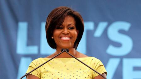 First lady Michelle Obama speaks at Brock Elementary School in Slidell, La., Wednesday, Sept. 8, 2010, where she promoted her Lets Move! campaign for healthy lifestyles among children and a solution to the childhood obesity epidemic within a generation.