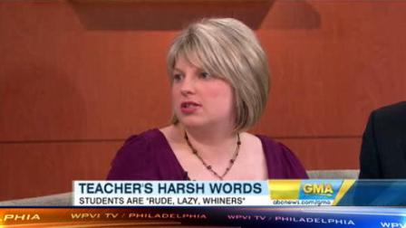 Natalie Munroe appeared on ABCs Good Morning America on Feberuary 16, 2011 and spoke with Robin Roberts about her controversial blog entries.