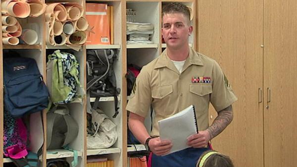 Marine hero visits elementary school pen pals | 6abc.