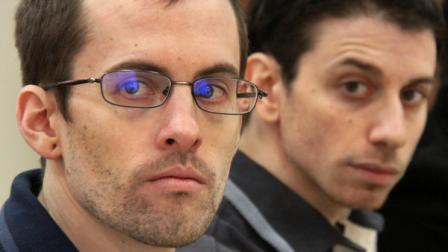 US hikers Shane Bauer, left, and Josh Fattal, attend their trail at the Tehran Revolutionary Court, Iran, Sunday, Feb. 6, 2011.