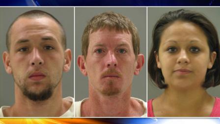 Matthew Kline (left), Shaun Anderson (center) and Ashley Vega (left) have been arrested in connection with sixteen residential burglaries in New Castle County, Delaware.