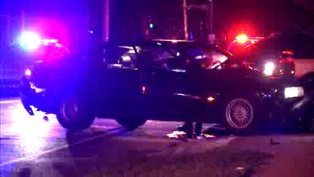 A woman is being tested for DUI, after her car hit an off-duty police officers pickup.