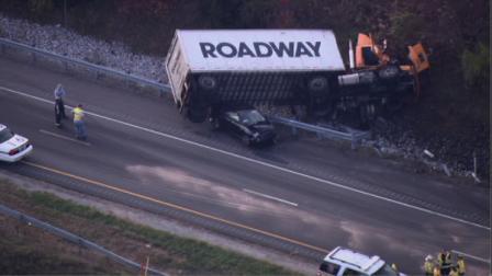 Overturned truck on Route 30