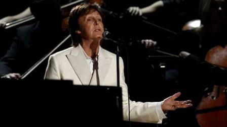 Paul McCartney performs onstage during the 54th annual Grammy Awards on Sunday, Feb. 12, 2012 in Los Angeles. (AP Photo/Matt Sayles)