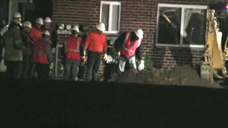 PECO crews are looking for a gas leak that has forced residents of a Bucks County apartment complex to flee their homes.