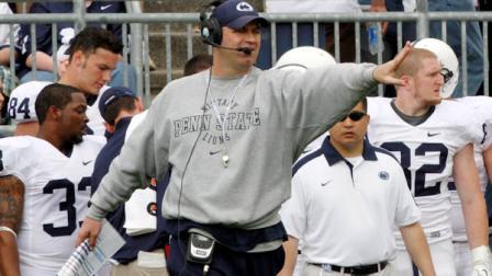 FILE - In this April 21, 2012, file photo, Penn State football coach Bill OBrien gestures during the NCAA college football teams spring scrimmage in State College, Pa. (AP Photo/Keith Srakocic, File)