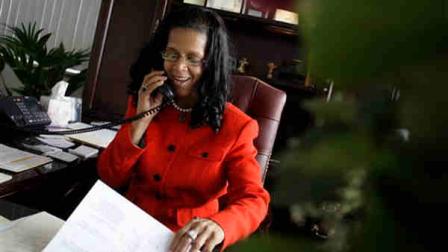 In this Tuesday, March 16, 2010 photo, Harrisburg Pennsylvania Mayor Linda Thompson is seen in her office in downtown Harrisburg, Pa. As a result of years of piling debt onto its aging, money-losing trash incinerator, the cash-strapped city of Harrisburg is facing debt payments this year that are larger than the citys entire operating budget. (Photo/Carolyn Kaster)