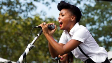 Janelle Monae performs at the Made In America music festival on Saturday, Sept. 1, 2012, in Philadelphia, PA. (Photo by Charles Sykes/Invision/AP)