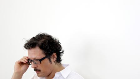 Artist Rafael Lozano-Hemmer on Thursday, Aug. 23, 2012, in Philadelphia. (AP Photo/Matt Rourke)