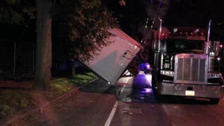 Overturned trailer blocking Wyoming Ave in Juniata Park