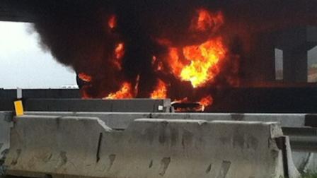 A truck driver was killed in a fiery crash on the New Jersey Turnpike on Wednesday. (Witness photo sent to Action News)