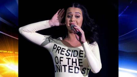 Singer Katy Perry performs for a crowd before the arrival of President Barack Obama at a campaign rally, Wednesday, Oct. 24, 2012, in Las Vegas. (AP Photo/Julie Jacobson)