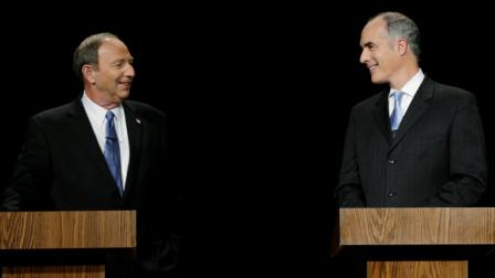 Republican Tom Smith and Democratic U.S. Sen. Bob Casey meet before a debate between Pennsylvanias candidates for U.S. Senate, at the WPVI-TV studio, Friday, Oct. 26, 2012, in Philadelphia. (AP Photo/Matt Rourke)