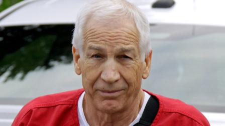 Former Penn State University assistant football coach Jerry Sandusky arrives for sentencing at the Centre County Courthouse in Bellefonte, Pa., Tuesday, Oct. 9, 2012. (AP Photo/Gene J. Puskar)