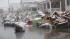 Snow covers debris piles as flood waters start...