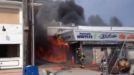Pictured: Images from viewer video showing the fire on the boardwalk in Seaside Park, N.J. on Thursday, September 12th. (COURTESY: Jersey Shore Hurricane News)