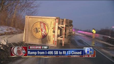 Rig overturns on ramp from I-495 to Rt 13