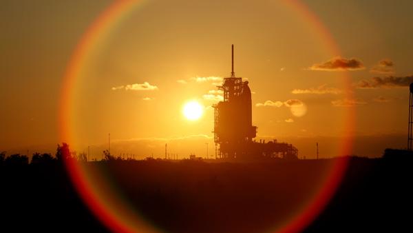 The space shuttle Discovery sits on the pad as the sun sets at Kennedy Space Center in Cape Canaveral, Fla. on Friday, May 30, 2008. Discovery and a crew of seven astronauts are scheduled to lift off Saturday afternoon on a 13-day mission to the International Space Station.