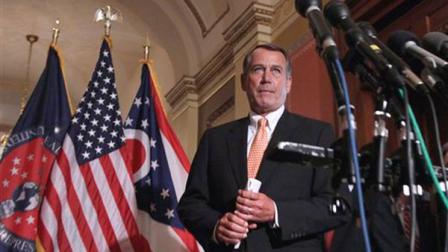 House Speaker John Boehner of Ohio arrives for a news conference on Capitol Hill in Washington, Tuesday, April 5, 2011. (AP Photo/Carolyn Kaster)
