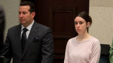 Casey Anthony stands in the courtroom with her defense attorney Jose Baez, left, as the jury enters during her trial at the Orange County Courthouse on Monday, June 13, 2011, in Orlando, Fla. Anthony, 25, is charged with killing her 2-year old daughter in 2008.
