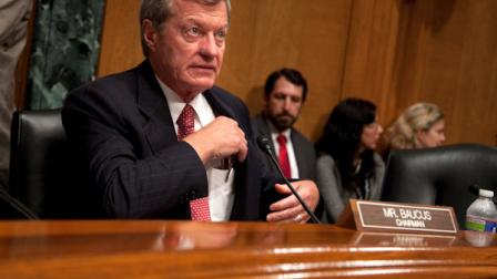 Sen. Max Baucus, D-Mont., arrives for a Senate Finance Committee markup session of the Colombia, Panama, and South Korea free trade agreements on Capitol Hill on Tuesday, Oct. 11, 2011, in Washington. Acting in rare harmony, Congress is preparing to approve three free trade agreements that advocates say will boost exports, give the economy a needed shot in the arm and put Americans back to work. The trade agreements with South Korea, Colombia and Panama are being trumpeted as economic victories by President Barack Obama and most congressional Republicans. Democrats, traditionally wary of free trade, are more ambivalent, but all three are expected to pass easily when they come up in the House and Senate on Wednesday. (AP Photo/Evan Vucci)